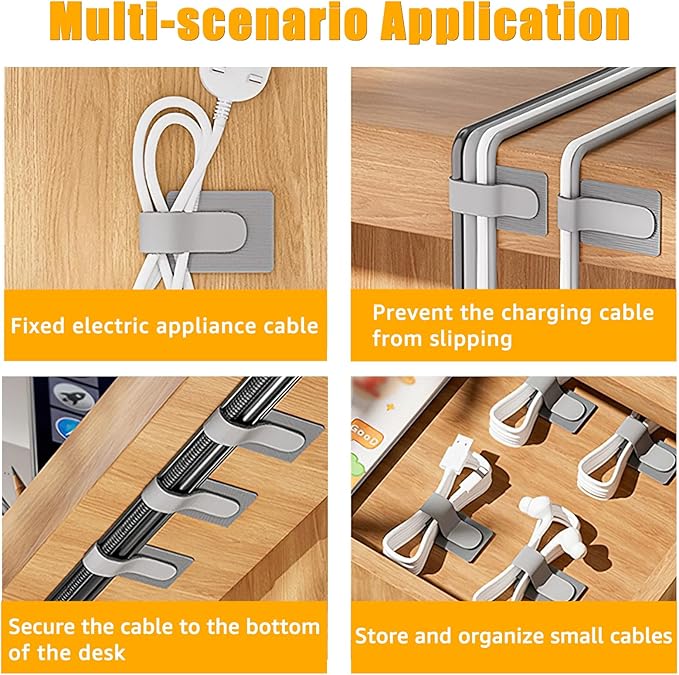80PCS Hook and Loop Cable Straps, Cable Management Under Desk, Adhesive Cable Ties, Reusable Wire Organizers for Cords, Cords Management, Computer Accessories for Desk, Home Office Essentials, Gray