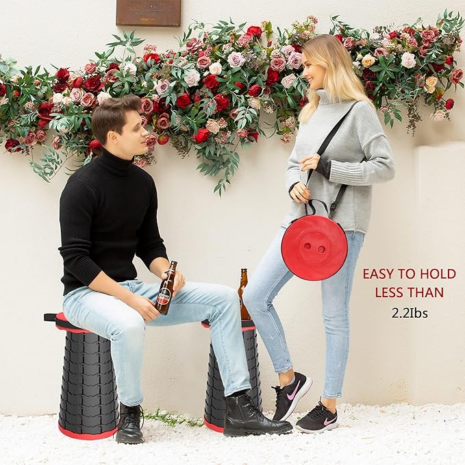 ALEVMOOM Telescoping Stool with Cushion, Portable Collapsible More Sturdy Capacity 440Ib, Retractable Collapsible Camping Adjustable Folding Stool for Hiking Garden BBQ