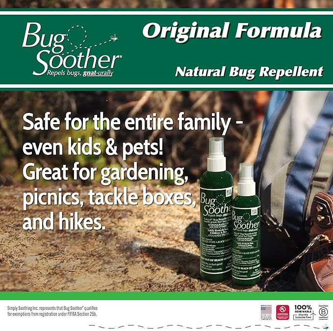 Bug Soother Spray (3, 4oz) - Natural Mosquito, Gnat & Insect Deterrent & Repellent with Essential Oils - 100% DEET-Free Safe for Adults, Babies, Pets, & Environment - Made in USA - Includes 1 oz