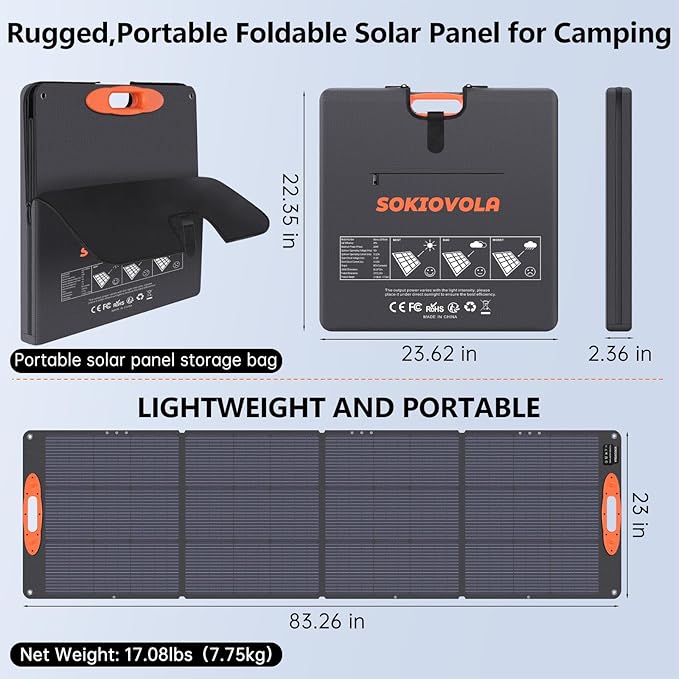 N-Type 16BB 220W Portable Solar Panel for EF/Jackery/Bluetti/Anker Power Station, IP68 Waterproof Foldable Solar Panel ETFE 25% High Efficiency for Outdoor Camping RV Trip