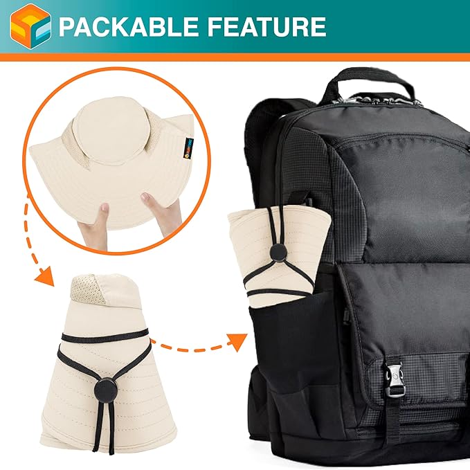 SUN CUBE Wide Brim Sun Hat with Neck Flap, UPF50+ Hiking Safari Fishing Hat for Men Women, Sun Protection Beach Hat