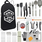BOMKI Grilling and Camping Cooking Utensils Set for The Outdoors BBQ - Camping Utensil Set Kitchen Set Cookware Accessories Glamping Essentials Camp Stuff Camp Cooking Set (Black Pro)