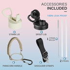 KXIAOCHEN Insulated Water Bottle, Stainless Steel Water Bottle, 2 Lids (Straw and Handle Lid),Wide Mouth Metal Water Bottles Keep Hot and Cold, Double Walled, Thermo Mug, Metal Canteen