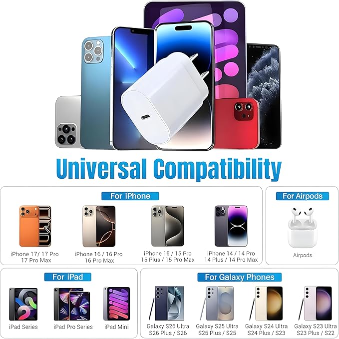 TT&C 30W USB C Block, PD Type C Wall Adapter, USB C Charger Block Compatible with iPhone 17, 17e, 17 Pro Max, 16, 15, 14, 13, iPad, mini, & for Samsung Galaxy S26/S25/S24