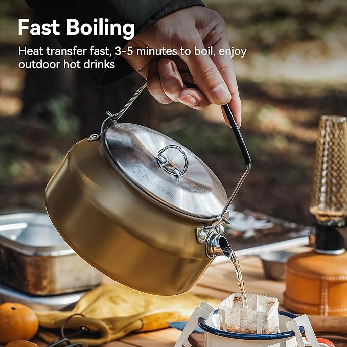 Camping Kettle 1Liter, Camp Tea Coffee Pot Stainless Steel Outdoor Hiking Kettle Pot Lightweight Durable Camping Tea Kettle