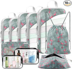 10 Set Compression Packing Cubes, Lightweight Travel Essentials, Stretchable Expandable Storage Bags, Compression Bags for Travel Accessories Luggage Storage Set (Green, 10 set)