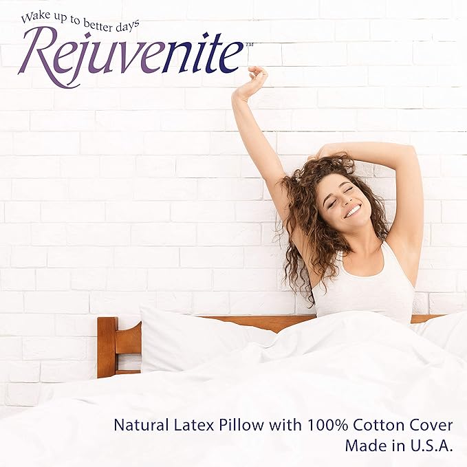 RejuveNite® American Talalay Latex Pillows - Medium Support, Queen High Profile, Dual Set - 100% Cotton Sateen Covers – Made in USA