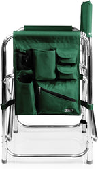 PICNIC TIME Sports Chair with Side Table, Outdoor Foldable Padded Adult Camping Chairs with Cup and Accessory Panel for Lawn, Beach, & Sports Use for Adults, up to 300-lbs Capacity, (Hunter Green)