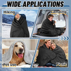 Waterproof Outdoor Stadium Blanket with Sherpa Lining-Washable Windproof Warm Foldable for Camping, Sporting Events, Picnic, Concert, Pet, Travel, Emergency Car Blanket, Gift for Cold Weather (Black)