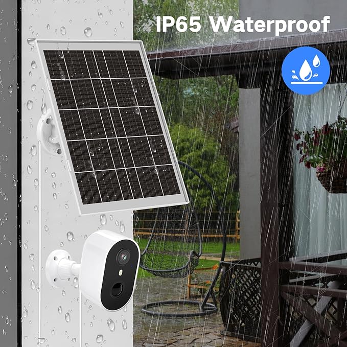 8W Solar Panel for Security Camera, Micro USB & USB-C & DC Ports High Conversion Rate Solar Panel for Built-in Rechargeable Battery Outdoor Cameras, Waterproof & Fast Charging & 360° Freely Adjustable