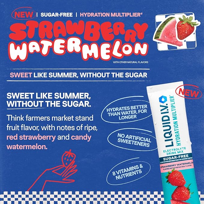 Liquid I.V.® Hydration Multiplier Sugar-Free - Strawberry Watermelon | Electrolyte Powder Drink Mix | 1 Pack (14 Servings)
