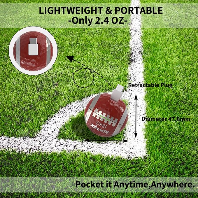 2000mAh Creative Golf Ball Power Bank, Emergency Mini Power Portable Charger USB-C, Compatible with iPhone15,16，17，15 Plus,15 Pro Max, Gift for Golf Lover Men Women (Rugby Golf Power Bank)