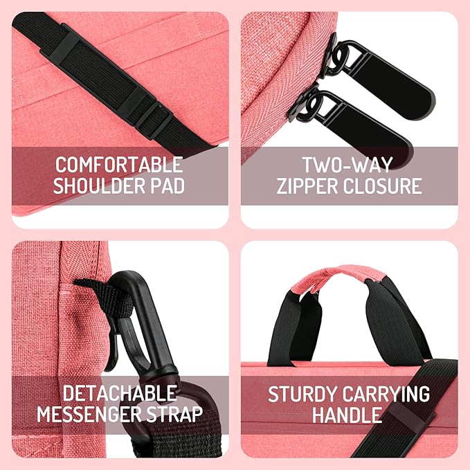 14-15 Inch Laptop Shoulder Messenger Bag Carrying Case Briefcase Slim Protective Computer Sleeve with Handle Strap Pocket for MacBook Acer ASUS HP Surface Dell Chromebook, Pink