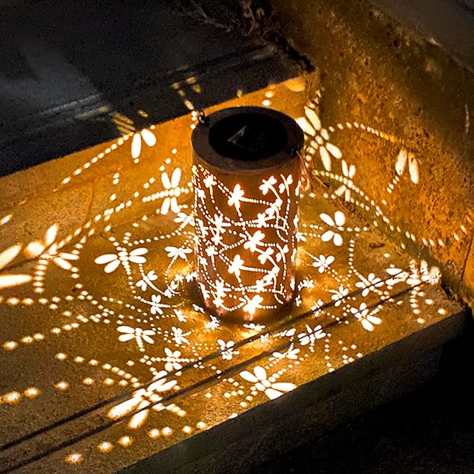 Birthday Gifts for Women,Solar Lanterns Outdoor Hanging Lantern Lights, Dragonfly Hollowed-Out Metal Decor Lantern, Waterproof LED Decorative Garden Light - Delicate Garden Decoration for Patio, Yard