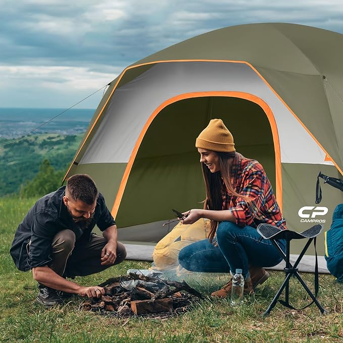 CAMPROS CP Tents for Camping 4 Person Tent Waterproof Windproof Double Layer Camping Tent, Easy Setup Dome Tent with Large Mesh Windows & Wider Door for Outdoor Camping & Hiking
