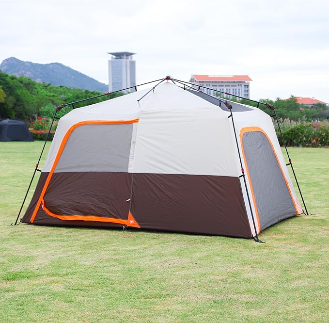 KTT Instant Tent 6 Person(B),Large Family Cabin Tents,Automatic Tent Build Quickly in 60S,2 Rooms,2 Top Windows,3 Doors and 3 Windows with Mesh,Waterproof,Big Tents for Outdoor,Picnic,Camping.