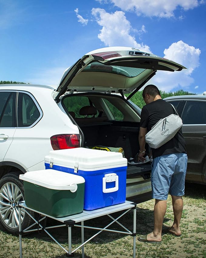 iClimb Lightweight Stable Alu. Folding Square Table Roll Up Top with Carry Bag for Camping Picnic Backyards BBQ Camp Kitchen (Black, L)