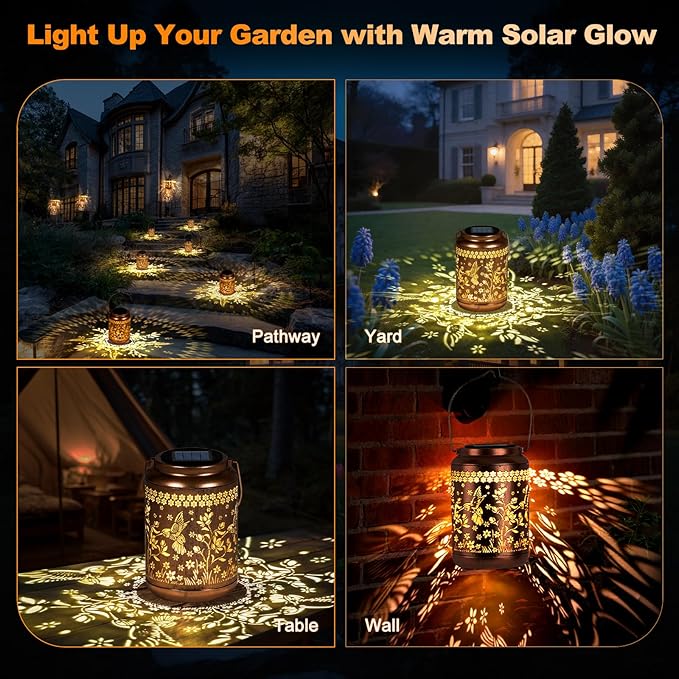 Solar Lanterns Outdoor Waterproof, Hummingbird Garden Decor for Yard Porch Lawn Patio Pathway, Hanging Solar Lights Birthday Gifts for Women Mom Grandma Sister Friend
