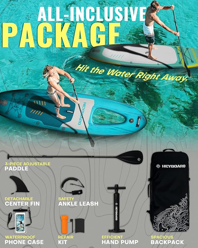 HEYBOARD Inflatable Stand Up Paddle Board 10'6"×32"×6" Standup Paddleboard with Premium SUP Accessories & Backpack, Non-Slip Deck, Waterproof Bag, Leash, Paddle, Hand Pump