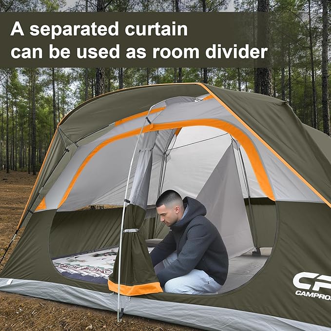 CAMPROS CP Tent 8 Person Camping Tents, Waterproof Windproof Family Tent with Top Rainfly, Large Mesh Windows, Double Layer, Easy Set Up, Portable with Carry Bag, for All Seasons