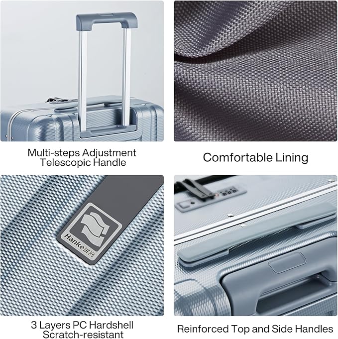 Hanke 20 Inch Carry On Luggage Hard Shell Suitcases with Wheels Luggage Suitcase Travel Luggage for Women Men Rolling Luggage Bags for Business Trip Weekender-Grey