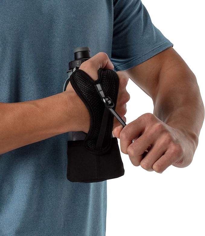 Nathan Running Handheld Water Bottle Adjustable No-Grip Quick Squeeze Lite Hand Strap. 12 oz Insulated Water Bottle. Reflective Hydration