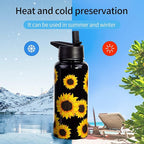 32oz Sunflower Vacuum Insulated Stainless Steel Water Bottles with Straw & Spout Lids, Double Wall Sport Bottle, Sweat-Proof BPA Free, Canteen Metal Thermo Mug Hydro Cup Jug, Sunlfower Gift