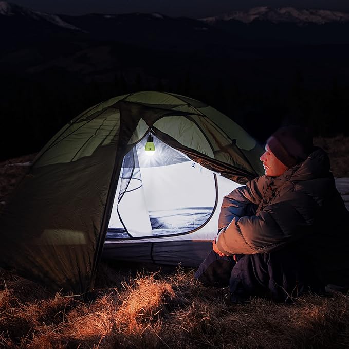 EverBrite Rechargeable Camping Light, Portable Tent Lantern,3 Lighting Modes, Hanging Tent Light Bulbs with Clip Hook for Hiking, Fishing, Backpacking, Emergency and More-Green