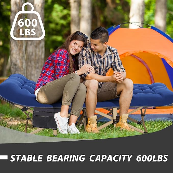 Folding Camping Cot for Sleeping, Portable Cots for Adults, Heavy Duty Cot Bed 550LBS(Max Load), Extra Wider Cots with Large Pocket for Outdoor, Office, Beach