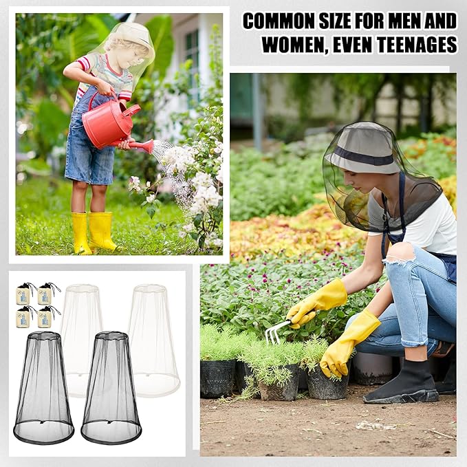 HESTYA 4 Pack Mosquito Bug Net Mesh for Head Mosquito Head Net Face Neck Fly Netting Hood from Insect Bugs Gnats for Outdoor