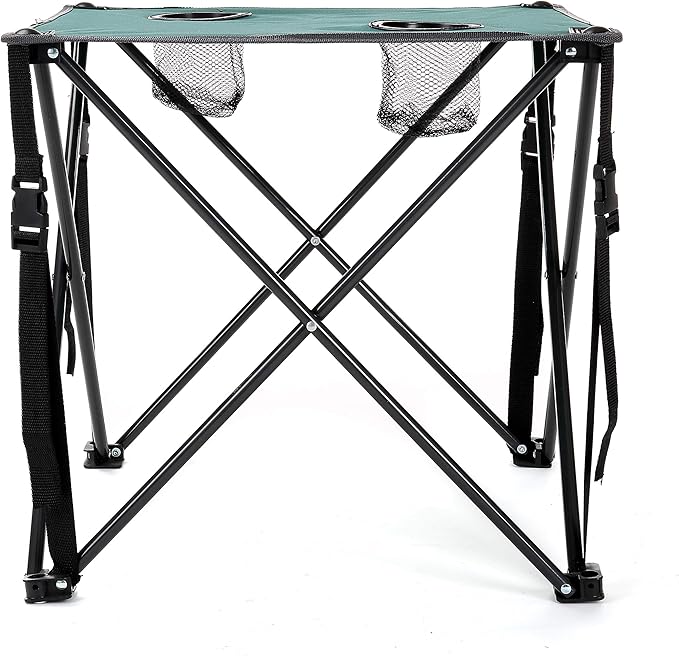 ARROWHEAD OUTDOOR 26” (66cm) Portable Camping Folding Table, 2 Cup Holders, Square, Carrying Case, Steel Frame, High-Grade 600D Canvas