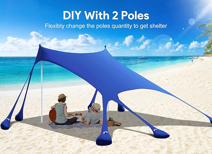 Osoeri Beach Tent, Camping Sun Shelter UPF50+ with 8 Sandbags, Sand Shovels, Ground Pegs & Stability Poles, Outdoor Shade Beach Canopy for Camping Trips, Fishing, Backyard Fun or Picnics