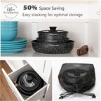 Kitchen Academy Removable Handle Induction Pots and Pans Set - 10 Piece Non-stick Cookware Sets, Black Granite Stackable RV Cookware for Camp