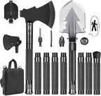 GOJAWAY 20 in 1 Multitool Survival kit, Camping Shovel Military Axe, 55" Trekking Pole Foldable Spade with Portable Bag and Hatchet, for Car Emergency Offroad Entrenching Tool
