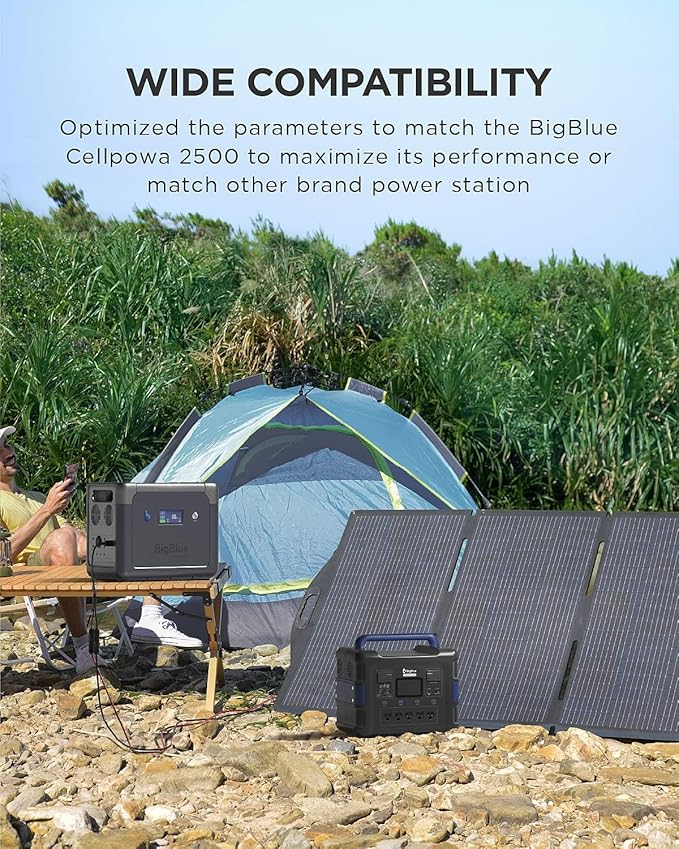 ETFE Solar Panels 400 Watts, BigBlue SolarPowa 400 Portable Solar Charger with Kickstands and MC-4(51.3V/7.8A), IP68 Waterproof, Charge Fast Cellpowa 2500 Power Station for Camping, RV Off Grid System