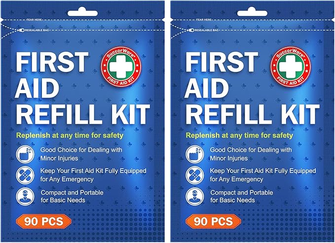 90 Pieces First Aid Refill Kit - Wound Care Kit Includes Bandages for Home, Travel, Hiking - Portable Replacement Kit for First Aid Medical Supplies（2 Set）