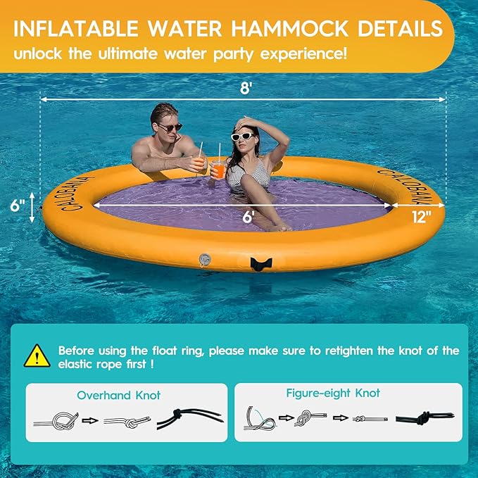 Round Floating Ring Inflatable Water Hammock Heavy Duty River Floats Lake Raft for Adults Tanning Pool Lounger Float Island Platform Pad Mat for Party
