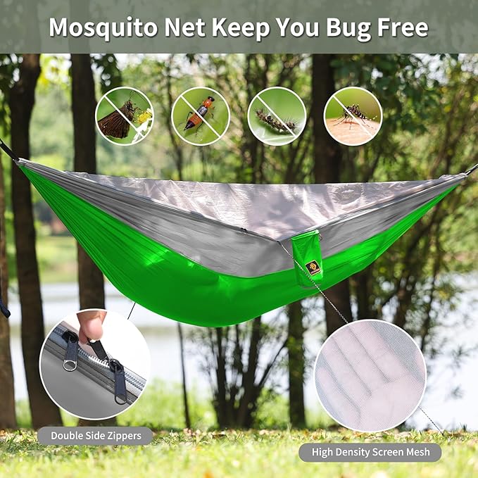 Camping Hammock, Portable Hammocks with Mosquito Net,Lightweight Nylon Parachute Hammock with 10ft Tree Straps,Camping Gear Must Haves for Travel Hiking Backpacking Beach Patio