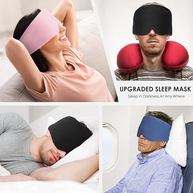 FRESHME Pure Handmade Cotton Sleep Mask - Blackout Eye Mask with Adjustable Velcro Soft and Comfortable Eye Blinder Shade for Men Women Travel Office Nap Airplane Blue