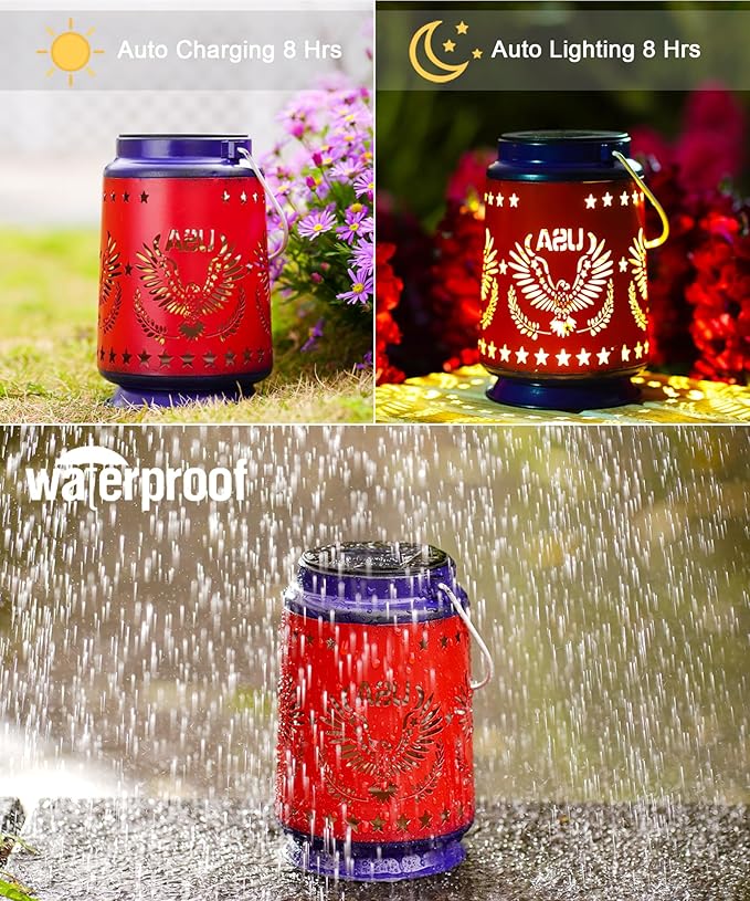 Nacome Eagle Solar Lanterns for Garden Decor: Waterproof Hanging Metal Decoration with LED Lights for Yard Lawn Porch Patio Landscape Pathway – Birthday Gifts for Mom Grandma Women