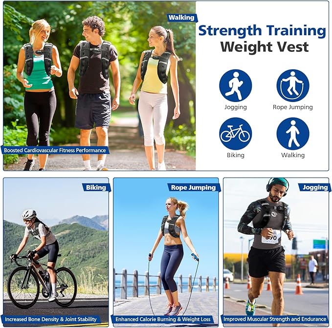 Weighted Vest for Woman Men,6lb/8lb/12lb/16lb/20Lb/25lb Weight Vest with Reflective Stripe Adjustable Buckle Strap Back Pocket Workout Strength Training Walking Jogging Running