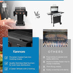 Kenmore 3-Burner Gas Grill | Foldable Side Tables, Cast Iron Cooking Grates, Warming Rack, Hooks for BBQ Grilling Tools, Propane Gas Barbecue Grill, 30,000 BTUs, Black with Copper Accent