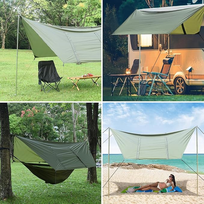 Hammock Rain Fly Tent Tarp Large Ultralight Camping Tarps Waterproof Portable Backpacking Multifunctional Nylon Rain Cover for Outdoor Hiking, Picnic, Hammock, Car, Backpacking,11.5x9.5ft