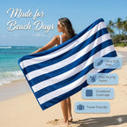 Velour Cabana Beach Towel 2 Pack, 30” x 60” Soft Plush Cotton Pool Towel, Absorbent Quick Dry Travel Towel for Beach, Pool, Spa (Classic Navy)