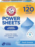 ARM & HAMMER Power Sheets Laundry Detergent, Fresh Breeze Scent, Dissolves in All Wash Temps, Lightweight and Travel-Ready, 60ct, Up to 120 Small Loads (Pack of 6)