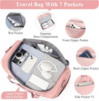 Extra Large Travel Duffle Bag,Carry-on Overnight Bag with Shoes Compartment,Weekender Bags for Women for Travel Business Trips Sport Hospital,3 Pcs Set,Pink