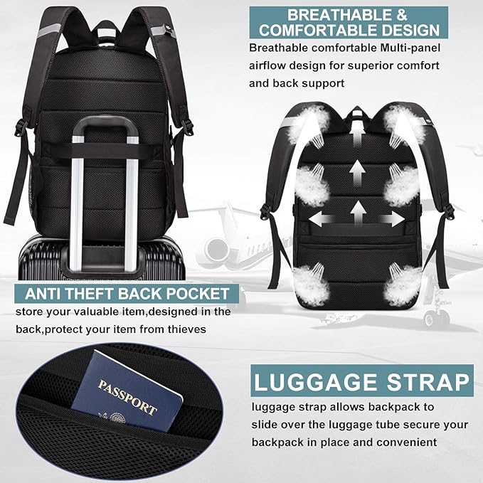 Extra Large Backpack for Men 50L,17inch Travel Backpack with USB Charging Port,TSA Big Business Anti Theft Durable Laptops Backpack,Water Resistant College Padded Computer Bag Gifts for Men Women,Grey