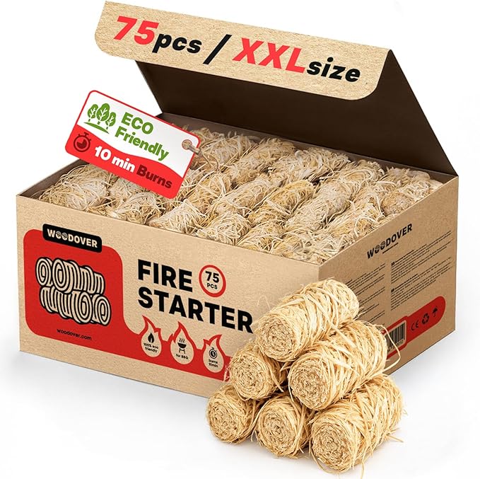 75 pcs Large Fire Starters for Fireplace, Natural Fire Starter for Campfires, for Wood Stove, BBQ, Grill, Pizza Oven, Outdoor Fire Pit, Chimney Charcoal Starter