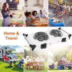 Hot Plate, 2000W Portable Electric Stove for Cooking with Stay Cool Handles & 5 Levels Adjustable Temperature, Countertop Double Coil Burner for Home RV Camp Compatible for All Cookwares,White
