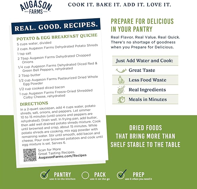 Augason Farms Dehydrated Potato Shreds Can - Gluten Free Dehydrated Survival Food with Long Shelf Life - Emergency Food Supply for Camping, Prep & Everyday Meals - 31 Servings